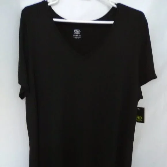 Athletic Works Women's V Neck Short Sleeve T-shirt Color Black Size 3XL - Picture 1 of 5